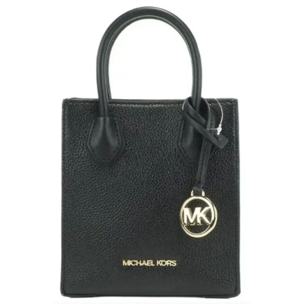 Michael Kors Mercer XS Black PVC North South Shopper Crossbody Bag MK Logo - Picture 5 of 6